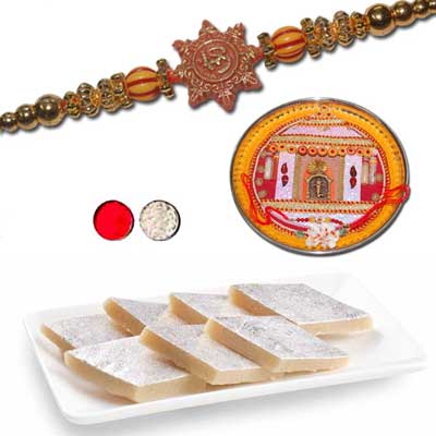 "Rakhi with Pooja Thali - code PT04 - Click here to View more details about this Product